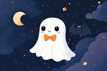 Poster - a ghost with a bow tie and a bat