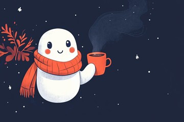 Canvas Print - a cartoon snowman holding a cup of coffee