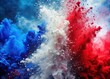 © Sandra - An explosion of blue, white, and red Holi paint vividly represents France's heritage, creating a vibrant celebration of its culture through color and artistry.