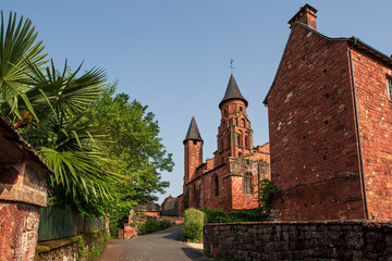 Wall Mural - Red stone architecture in the village of Colonges la rouge in Corrèze, France