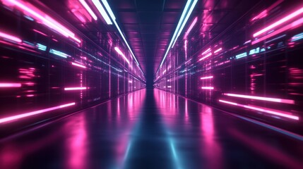 Wall Mural - neon tunnel with colorful lights