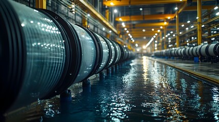 Poster - a photography of a smart manufacturing facility focused on water filter production