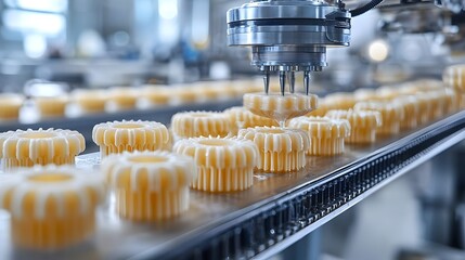 Poster - a photography of water filter components being 3d printed in a smart factory highlighting the of iot