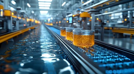 Poster - fully automated water filter production line in smart manufacturing facility with visible iot sensor