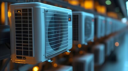 Poster - close up view of automated air conditioner assembly on smart production line with cutting edge techn