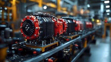 Poster - close up view showcasing the assembly of air conditioning units on an advanced automated production 