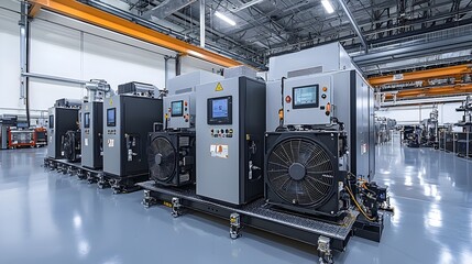 Poster - photograph showcasing the interior of an advanced smart manufacturing plant producing state of the a