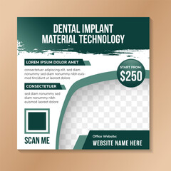 Poster - dental implant material technology banner design in square layout. Digital marketing and corporate social media post and web banner template with space for photo. editable brush stroke grunge element
