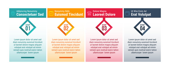 Poster - four steps vector illustration of diagonal cube infographic design elements. transparent colors of vertical rectangle background for text space. icon with title inforaphics design on top design.