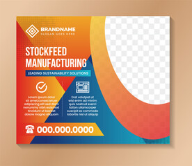 Poster - social media food industry post promotion collection template. triangle gradient blue and orange color pattern background in horizontal layout. space for photo. stock feed manufacturing storage banner