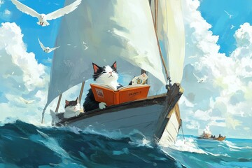 Poster - a cat that is sitting on top of a boat