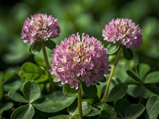 Close-up photo of clover flowers taken in the garden next to the house