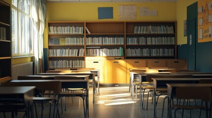 Wall Mural - Empty Classroom with Bookshelves