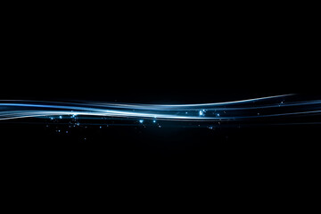 Blue Light Trail Motion Effect - Dynamic Abstract Sparkling Light Speed on Black Background