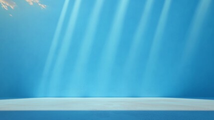 Poster - Tranquil Minimalist Scene Soft Blue Concrete Lit by Natural Beams of Sunlight