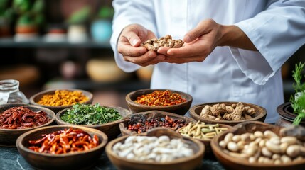 Chinese doctor focusing on digestive health, applying traditional methods to improve gut wellness.