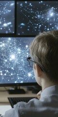 Aufkleber - Modern Professional Analyzing Star Charts on Computer Monitors in a Contemporary Office Setting