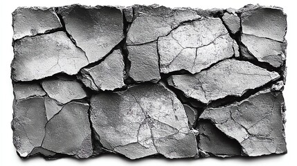 Cracked stone texture on a white isolated background.