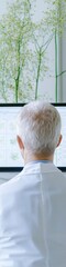 Aufkleber - White-Haired Scientist Analyzing Data on Dual Monitors in Modern Lab Setting