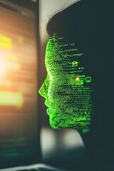 Aufkleber - AI Interaction with Human Silhouette Technology, Mental Wellness, and Digital Therapy in a Modern Office