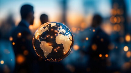 Poster - Futuristic Digital Globe with Abstract People Background