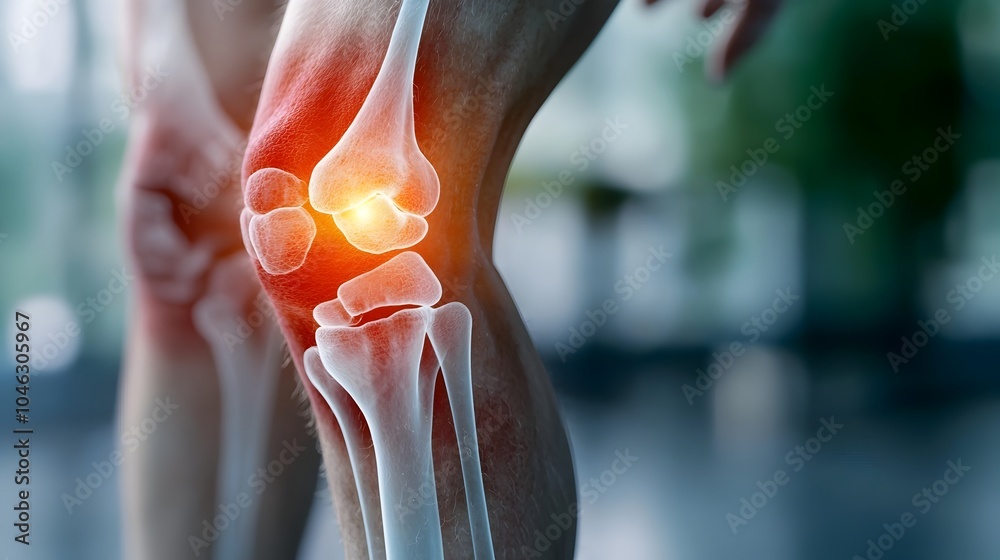 Detailed 3D X ray showcasing the inflamed knee joint affected by ...