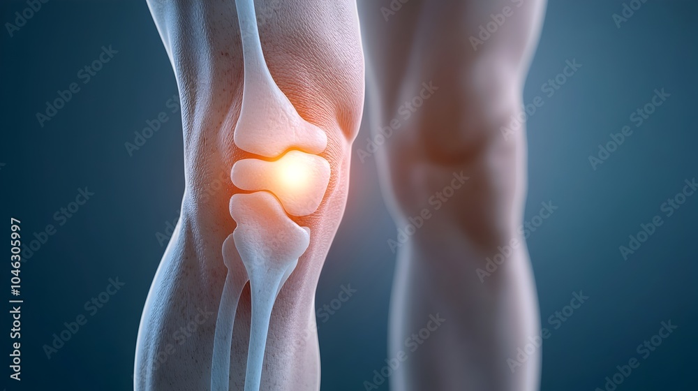 Detailed medical 3D X ray image of a knee joint showcasing signs of ...