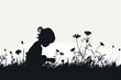 © Yuliia - Serene silhouette of a child picking spring flowers in peaceful garden