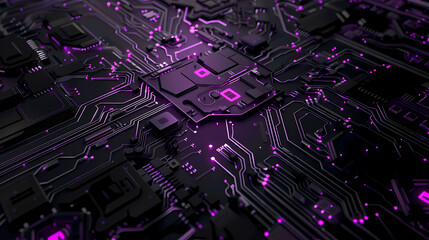 Abstract dark purple technology microchip background illustration design.