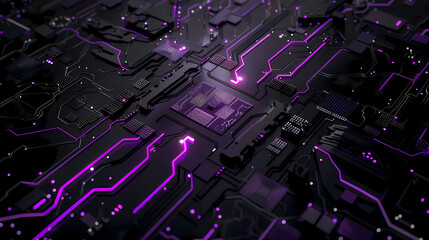 Abstract dark purple technology microchip background illustration design.