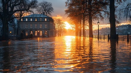 Poster - riverbank with holographic flood risk assessments and drainage systems for urban planning and climat