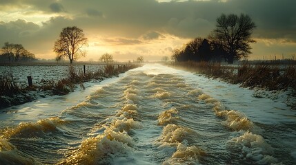 Poster - innovative landscape visualization showcasing holographic representation of floodwater flow paths an
