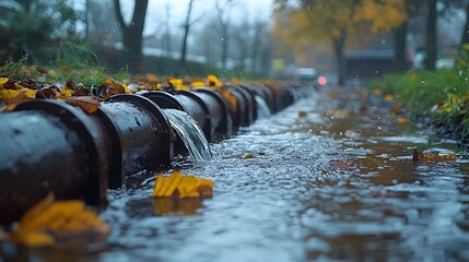 Poster - photograph of a sophisticated urban drainage system featuring an underground network of pipes sensor