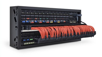 Poster - Enterprise switch: A powerful enterprise-grade switch, part of a large-scale corporate network, emphasizing scalability and advanced features for large organizations.