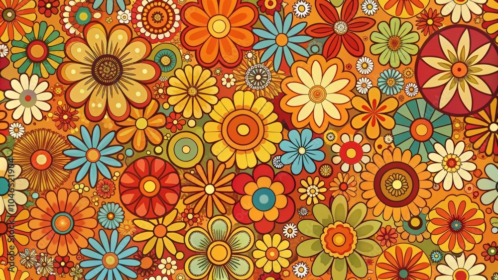 Colorful 70s floral background with retro patterns, 70s, floral, retro ...