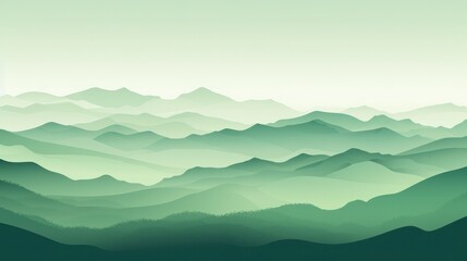 Poster - Elegant green wallpaper background with a minimalist design of rolling hills and distant mountain peaks