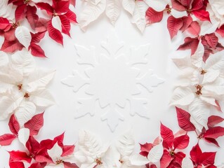 Poster - Minimalist Snowflake and Poinsettia Design for Christmas and Winter Solstice Decorations
