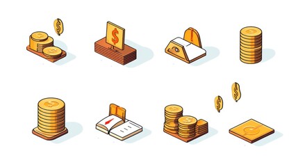 Poster - Business and finance icon set displaying different money-related symbols including a wallet with cards,