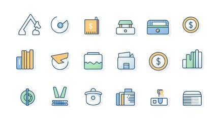 Poster - Business and finance icon set displaying different money-related symbols including a wallet with cards,