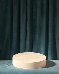 Poster - Minimalist Cream Podium on Dark Blue Velvet Background for Luxury Display