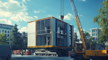 Poster - Modular construction: A scene featuring modular construction, where building components are prefabricated off-site and assembled on location