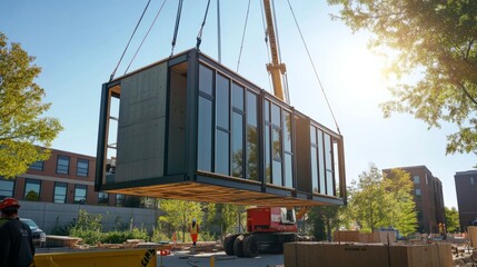 Poster - Modular construction: A scene featuring modular construction, where building components are prefabricated off-site and assembled on location