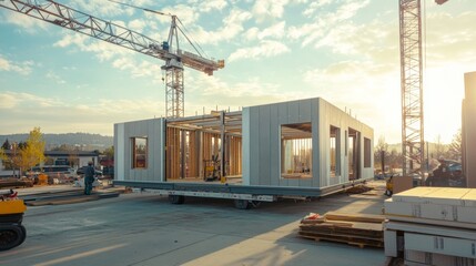 Poster - Modular construction: A scene featuring modular construction, where building components are prefabricated off-site and assembled on location