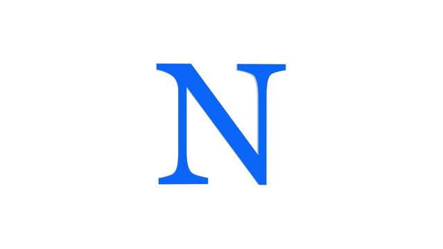 3d N letter logo loopable rotated blue color white background