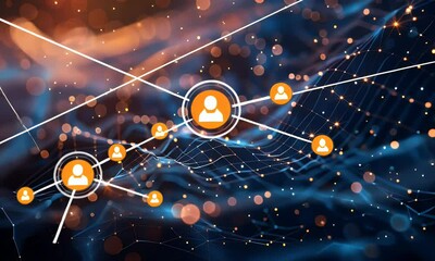 Poster - abstract digital background with glowing connections and network elements, representing global conne