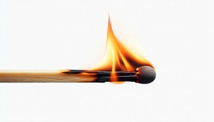 Match Igniting with Flame Against White Background