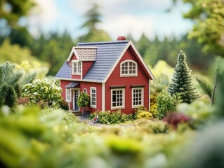 Wall Mural - Small Red House in Garden