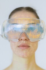 Aufkleber - Futuristic Augmented Reality Lab Young Woman Visualizes Data with Advanced AR Technology