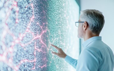 Poster - Senior Male Professional Analyzing Data on Touchscreen in Futuristic Studio