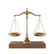 © MAJGraphics - A golden scale of justice, a symbol of fairness and balance, sits on a wooden base.
